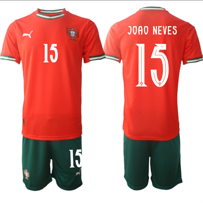 Men's Portugal Team #15 João Neves 2025 Red Home Soccer Jersey Suit